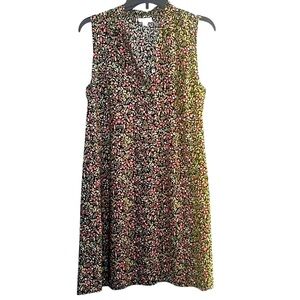 J. Jill Women's Floral Black Sleeveless Collared 3-Button Dress  Size Sm…